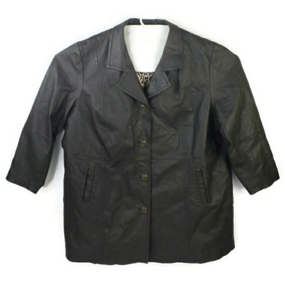 Maggie Barnes Brown Genuine Leather Button Front Long Sleeve Coat Womens Plus 4X - Picture 15 of 15